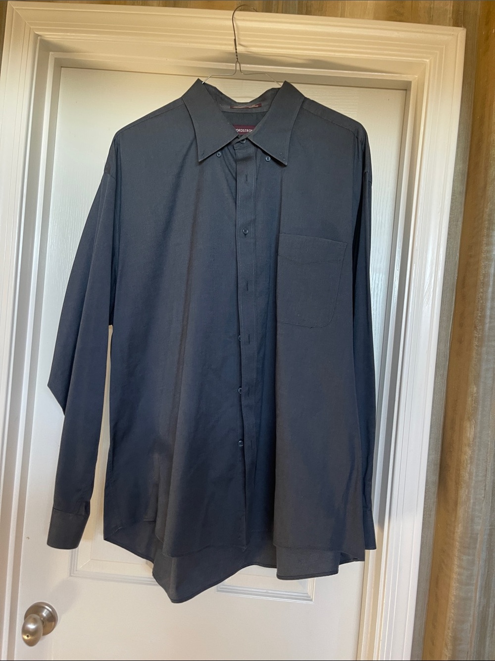 Nordstrom Men's Long-Sleeve Button-Up Shirt in Dark Charcoal/Blue